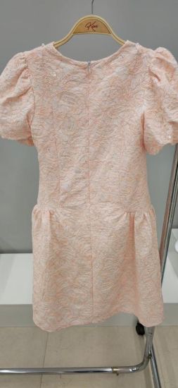 صورة فستان لحمي بنقشة الجاكار مزين بلؤلؤ